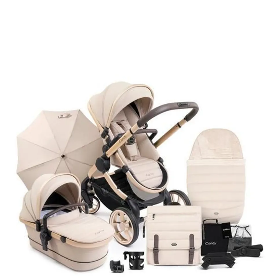 BOXED iCANDY PEACH 7 BISCOTTI ON BLONDE COMBI PUSHCHAIR SET WITH ACCESSORIES SET RRP £1190