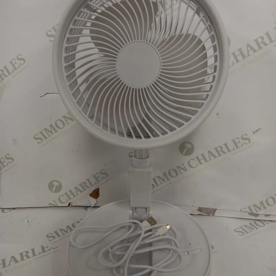 BELL & HOWELL RECHARGEABLE EXTENDABLE DESK & FLOOR FAN, WHITE