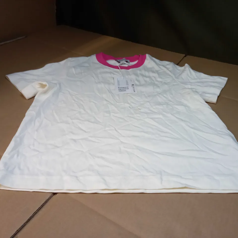 COS CREAM/PINK DETAILED TEE - SMALL