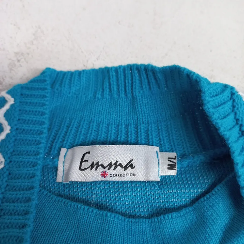 TURQUOISE KNITTED CARDIGAN WITH FLORAL EMBROIDERY (EMMA COLLECTION LABEL) – M/L