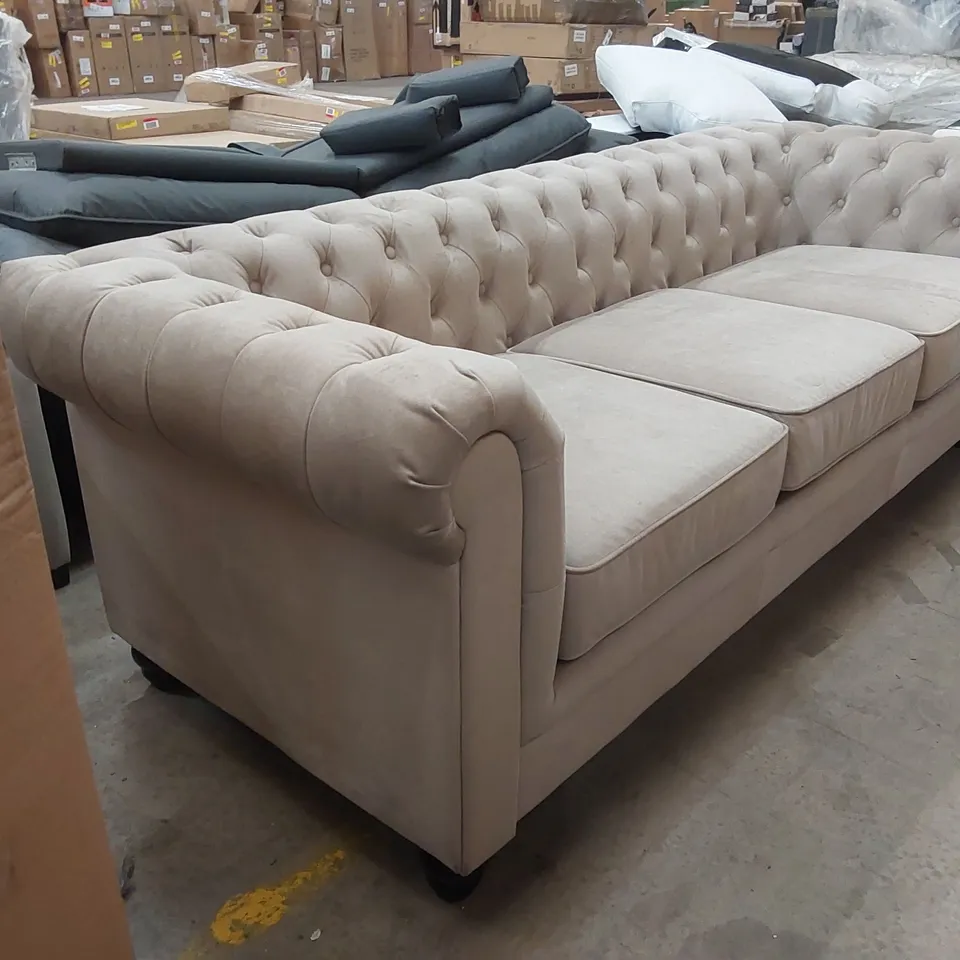 DESIGNER 3 SEATER BUTTON TUFTED FABRIC SOFA 