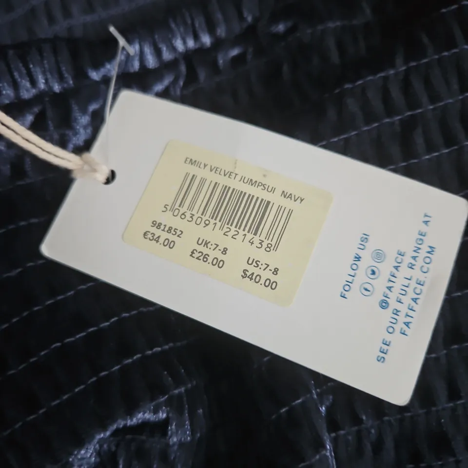 UK 7-8 FATFACE EMILY VELVET JUMPSUIT – NAVY (KIDS)