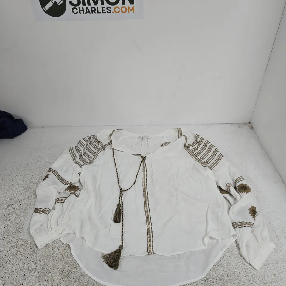 APRICOT WHITE EMBROIDERED BLOUSE, UK 12