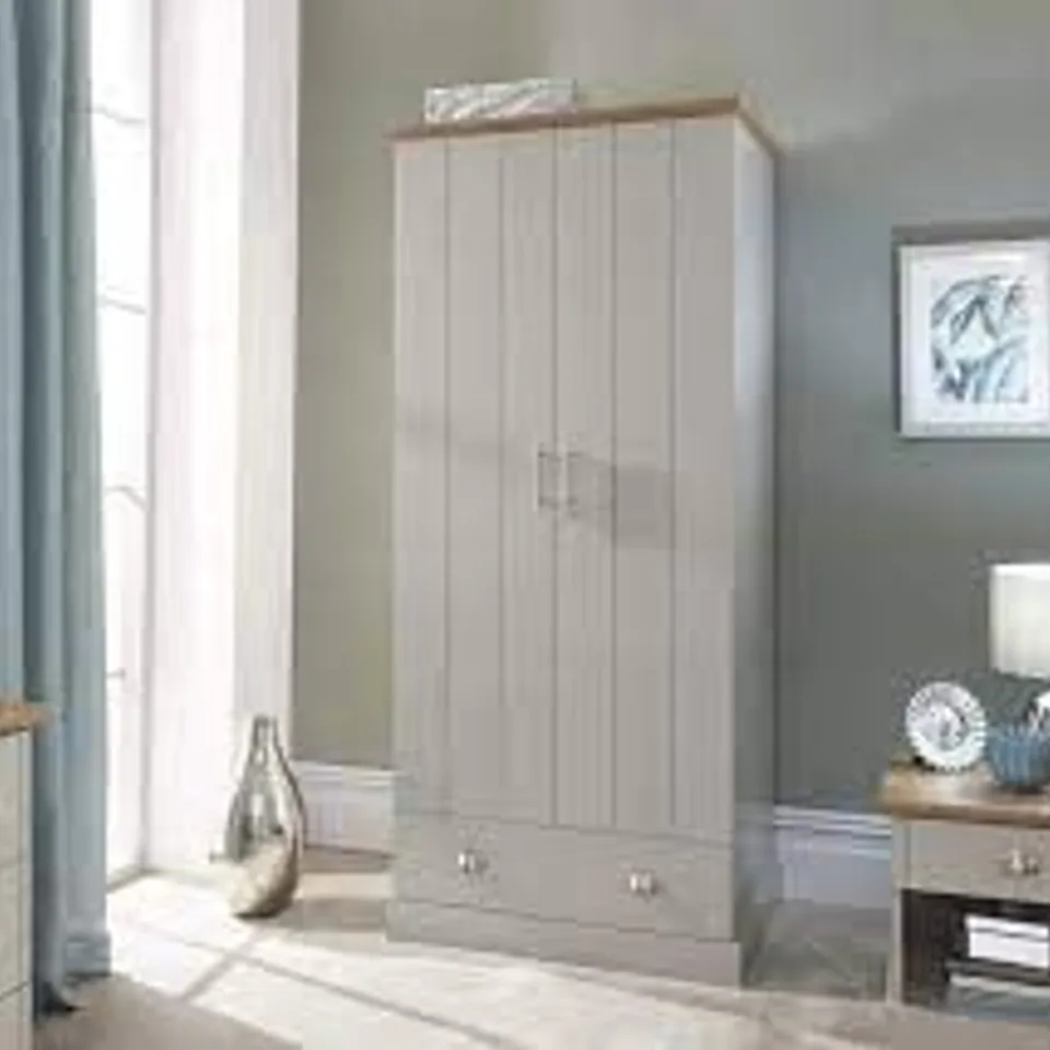 BOXED GRADE 1 KENDAL 2-DOOR 1-DRAWER WARDROBE IN GREY - 2 BOXES COMPLETE