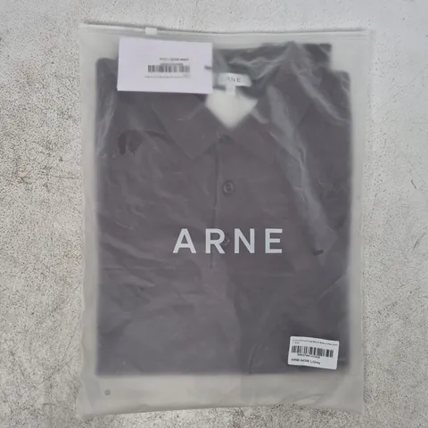BAGGED ARNE COTTON KNITTED LONG SLEEVE BUTTON POLO SHIRT IN GREY SIZE LARGE