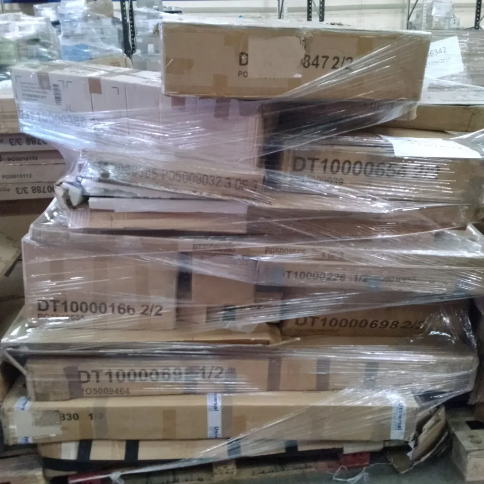 PALLET OF ASSORTED FLAT PACK DINING TABLE PARTS 