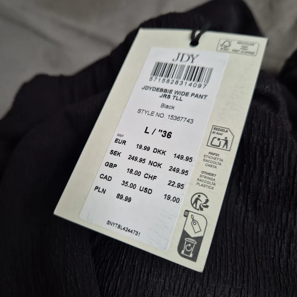 JDY DEBBIE WIDE PANT – BLACK – SIZE L/36 (UK 8 / EU 36) – JDY TALL