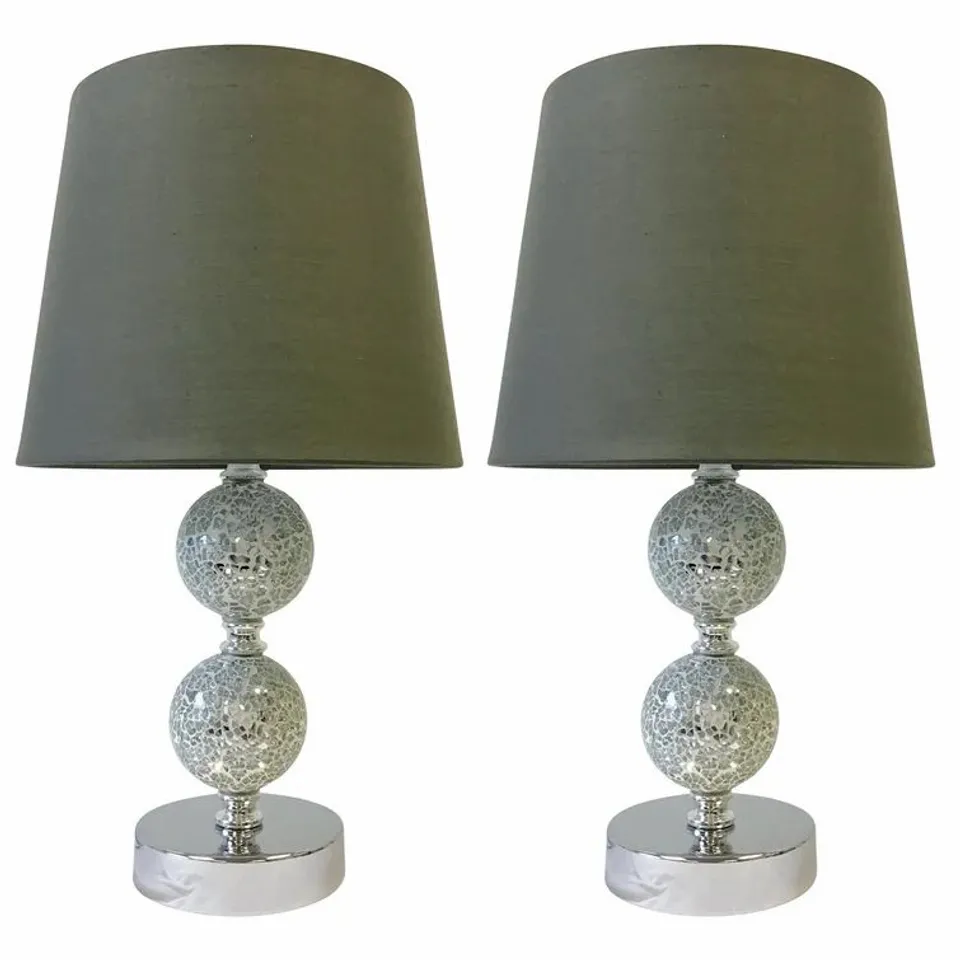 FAXON 36CM CHROME TABLE LAMP SET SHADE 