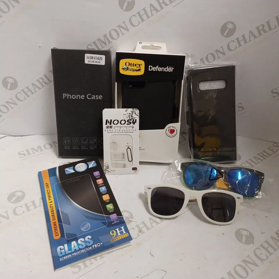 BOX OF APPROX 15 ITEMS INCLUDING ASSORTED PHONE CASES, SCREEN PROTECTORS AND GLASSES