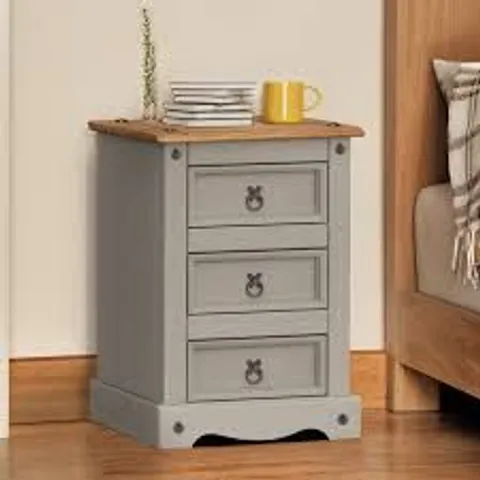 BOXED 3 DRAWER GREY & WAXED BEDSIDE TABLE 56×45×40CM