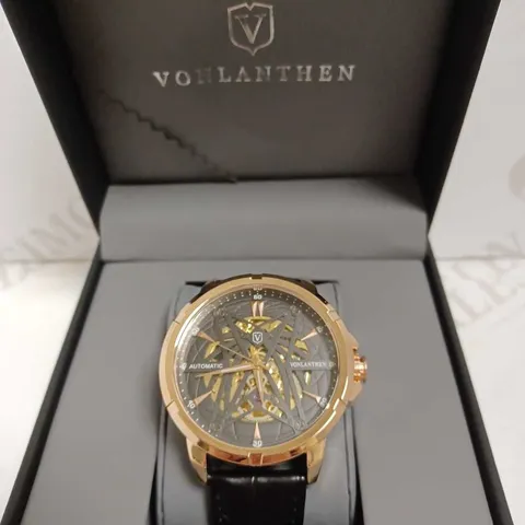 VONLANTHEN GREEN TRIPLE DIAL BLACK STRAP WATCH