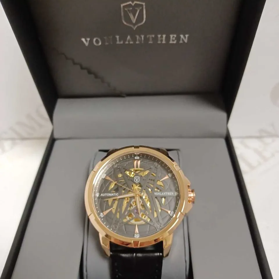 VONLANTHEN GREEN TRIPLE DIAL BLACK STRAP WATCH