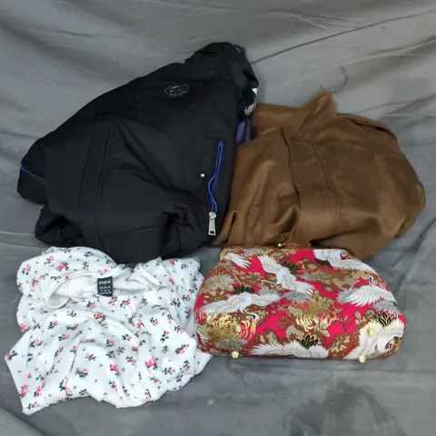 BOX OF APPROXIMATELY 20 ASSORTED CLOTHING ITEMS TO INCLUDE DRESS, JACKET, BAG, ETC