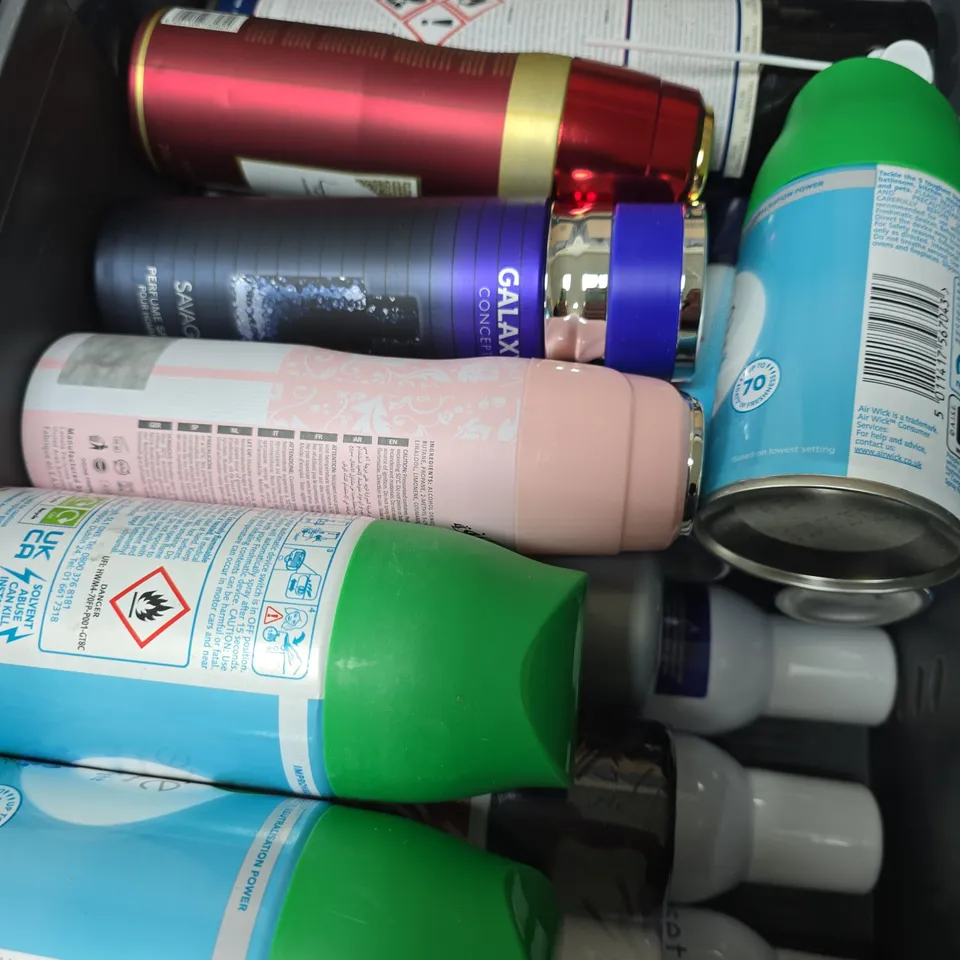 APPROXIMATELY 12 ASSORTED AEROSOLS INCLUDING AIR WICK PURE , TED BAKER FIG LEAF & CEDAR BODY SPRAY AND GALAXY PERFUME SPRAY 
