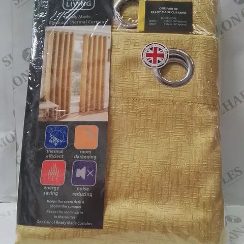 BRAND NEW ENHANCED LIVING BLACKOUT THERMAL CURTAINS 168 X 137CM (YELLOW)