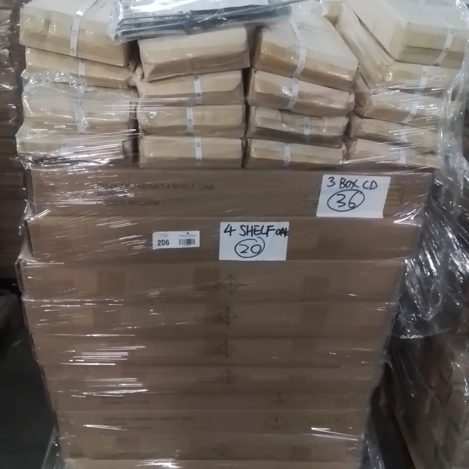 PALLET CONTAINING LARGE QUANTITY OF POP UP MULTI PURPOSE STORAGE BOXES AND DISPLAY CABINET SHELVES
