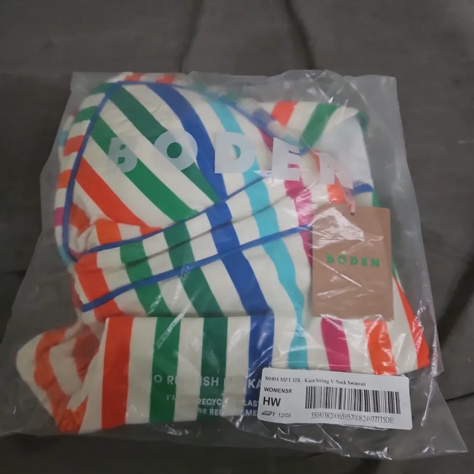 BODEN KASOS STRING V-NECK SWIMSUIT – WOMEN'S, MULTICOLOUR STRIPE, UK 12R