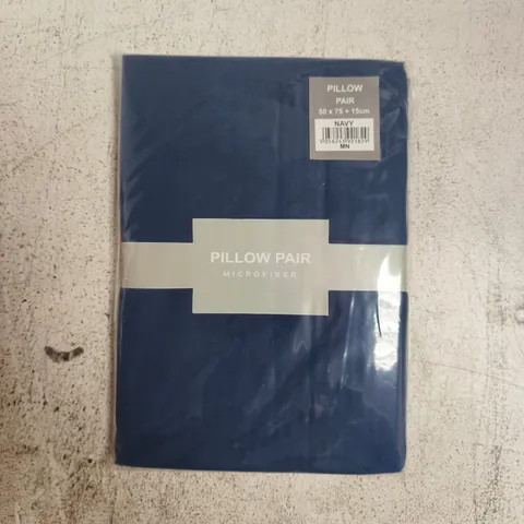 UNBRANDED PILLOW PAIR – NAVY MICROFIBER, 50 X 75 CM + 15 CM