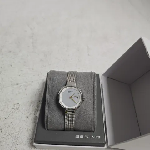 BERING STAINLESS STEEL MESH WATCH – GREY DIAL, DATE, BOXED