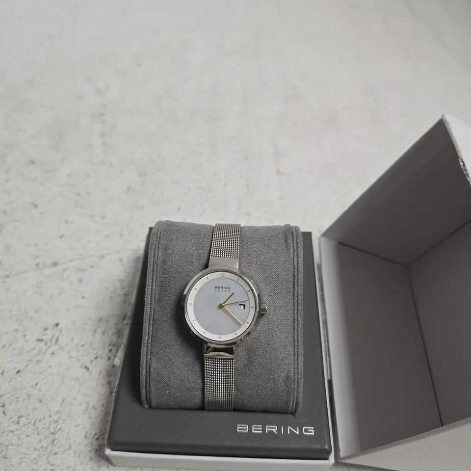 BERING STAINLESS STEEL MESH WATCH – GREY DIAL, DATE, BOXED