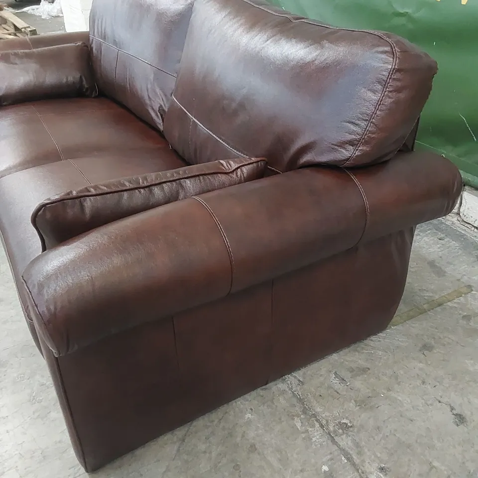 DESIGNER VANTAGE 3 SEATER LEATHER SOFA - CHESNUT
