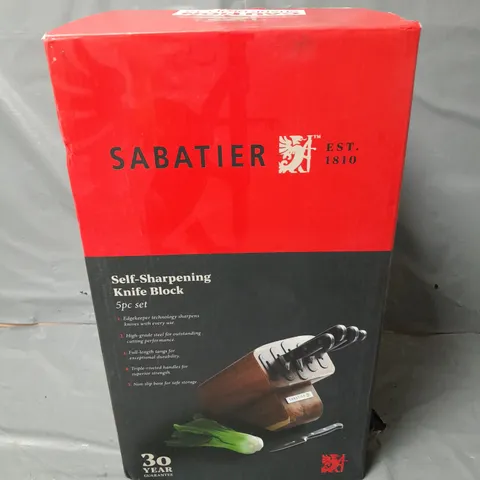 BOXED SABATIER SELF-SHARPENING KNIFE BLOCK - 5PC SET