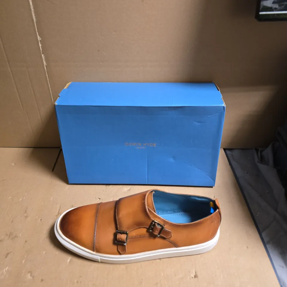 OSWIN HYDE LONDON MEN'S BROWN LEATHER DOUBLE MONK STRAP SHOES – BOXED - EUR SIZE 45 