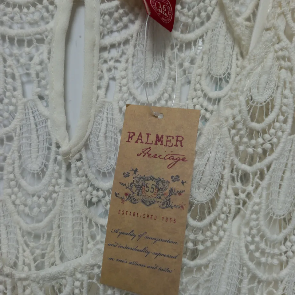 FALMER HERITAGE FLORAL MESH 2 LAYER DRESS IN WHITE - SIZE 16