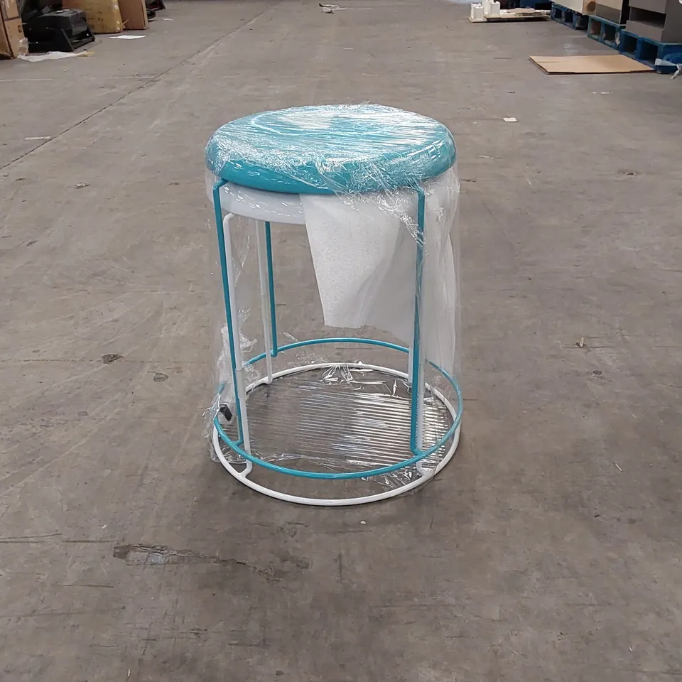 BRAND NEW WRAPPED SET OF 2 METAL STOOLS - BLUE/WHITE (1 ITEM)