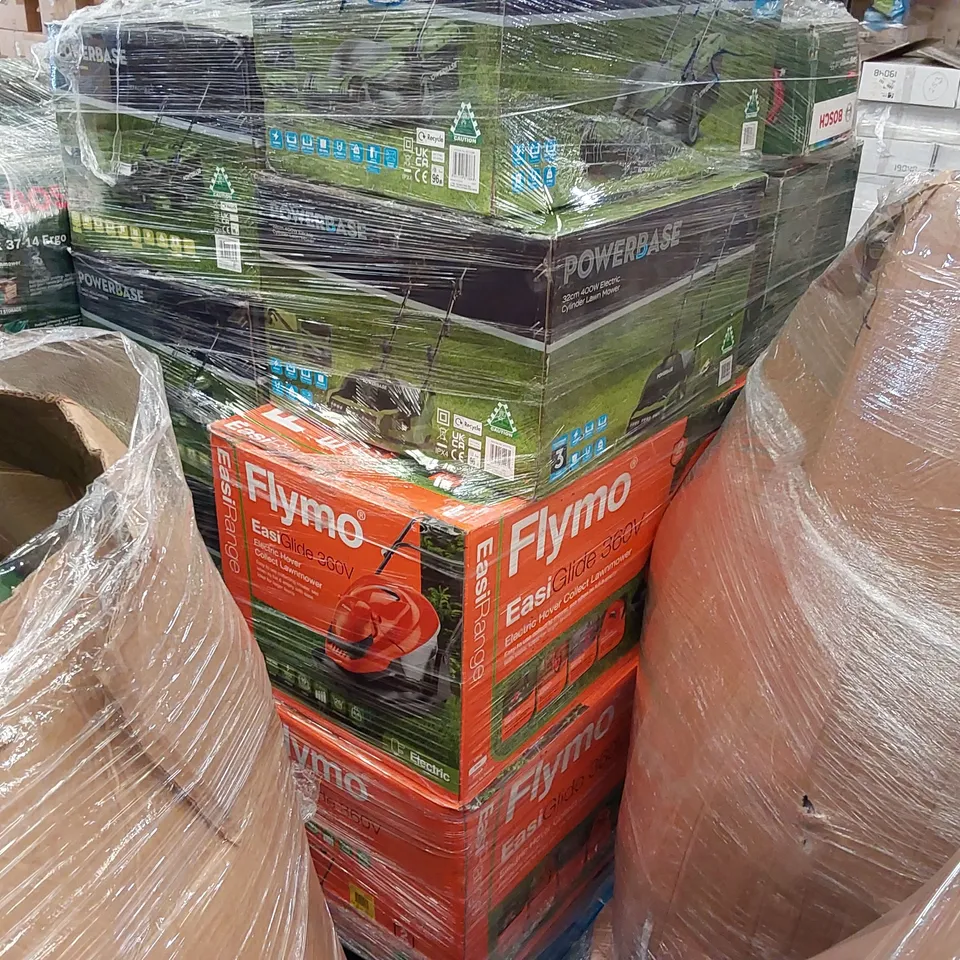 PALLET OF APPROXIMATELY 15X BOXED RAW UNCHECKED LAWN MOWER/GARDEN TOOLS 