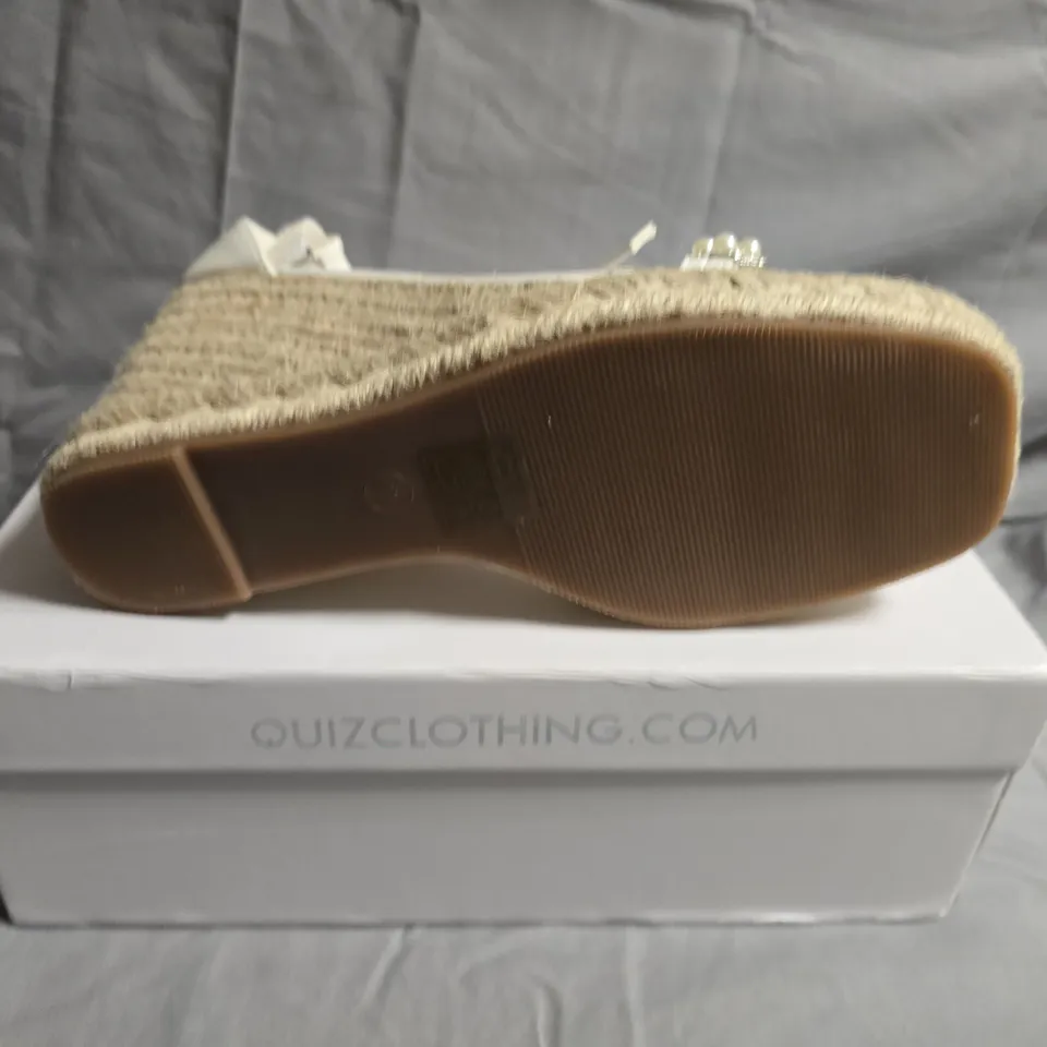 BOXED PAIR OF QUIZ STRAP HIGH WEDGE - UK SIZE 5