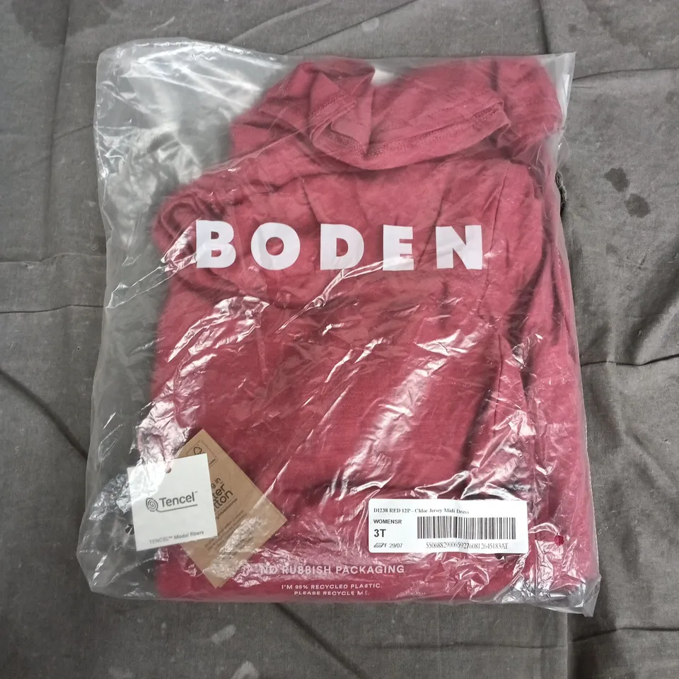 BAGGED BODEN RED CHLOE JERSEY MIDI DRESS – SIZE 12P