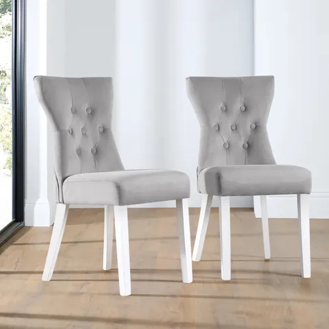 BOXED BEWLEY DINING CHAIR, GREY CLASSIC VELVET & WHITE SOLID HARDWOOD 
