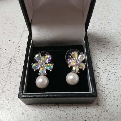 BUTLER & WILSON FAUX PEARL FLORAL EARRINGS