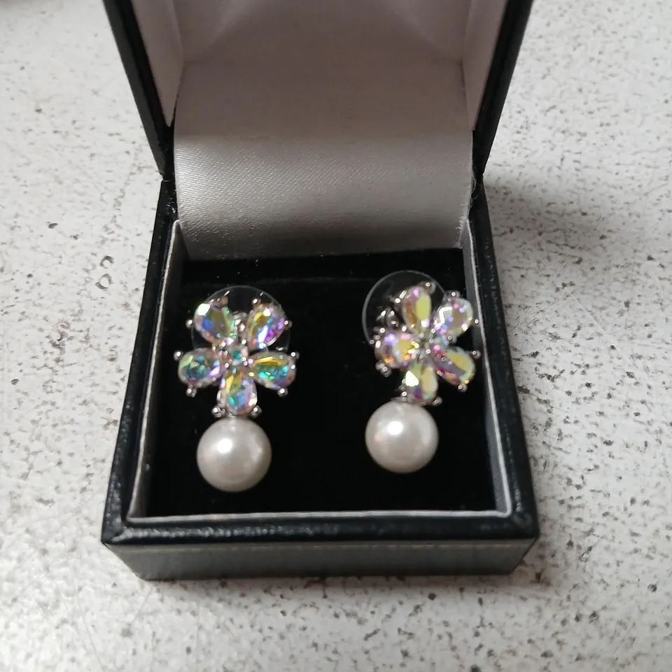 BUTLER & WILSON FAUX PEARL FLORAL EARRINGS