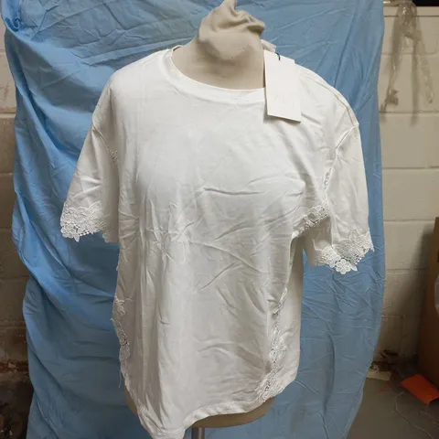 ZARA WHITE LACE-TRIM BLOUSE WITH SHORT SLEEVES SIZE SMALL