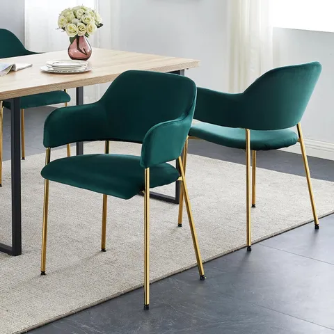 BOXED LUKKA SET OF TWO GREEN VELVET DINING CHAIRS