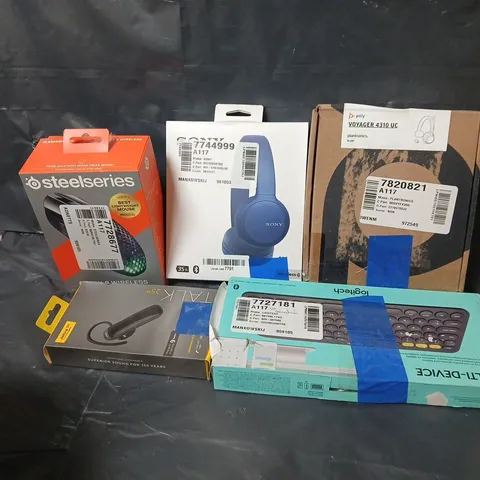 APPROXIMATELY 12 ASSORTED HEAVILY USED ELECTRICAL PRODUCTS TO INCLUDE LOGITECH K380 KEYBOARD, JABRA TALK 25SE, STEELSERIES AEROX 9 WIRELESS MOUSE, ETC