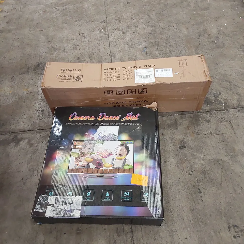 PALLET OF ASSORTED HOUSEHOLD ITEMS AND CONSUMER PRODUCTS TO INCLUDE; DANCE MATS, PAPER SHREDDER, PLAYPEN, TV TRIPOD STAND ETC