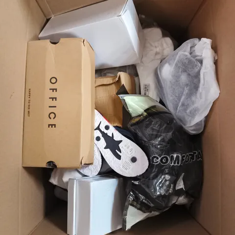 BOX OF APPROXIMATELY 10 PAIRS OF ASSORTED SHOES IN VARIOUS COLOUR, STYLES AND SIZES