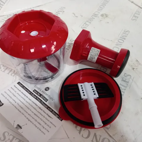 COOKS ESSENTIALS 5 BLADE PRESS CHOPPER WITH STORAGE LID - RED
