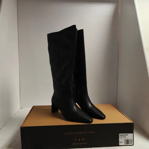 DUNE LONDON BLACK LEATHER KNEE-HIGH BOOTS β BOXED, UK 8