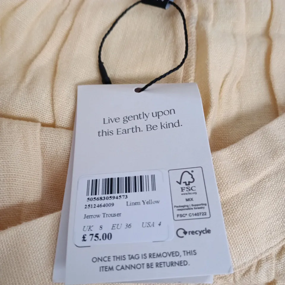 NOBODY'S CHILD LINEN YELLOW JEROW TROUSER – UK 8 (EU 36, USA 4) 