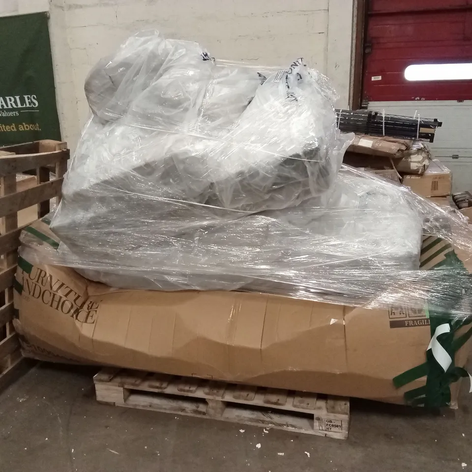 PALLET OF ASSORTED DESIGNER SOFAS AND PARTS AND PIECES