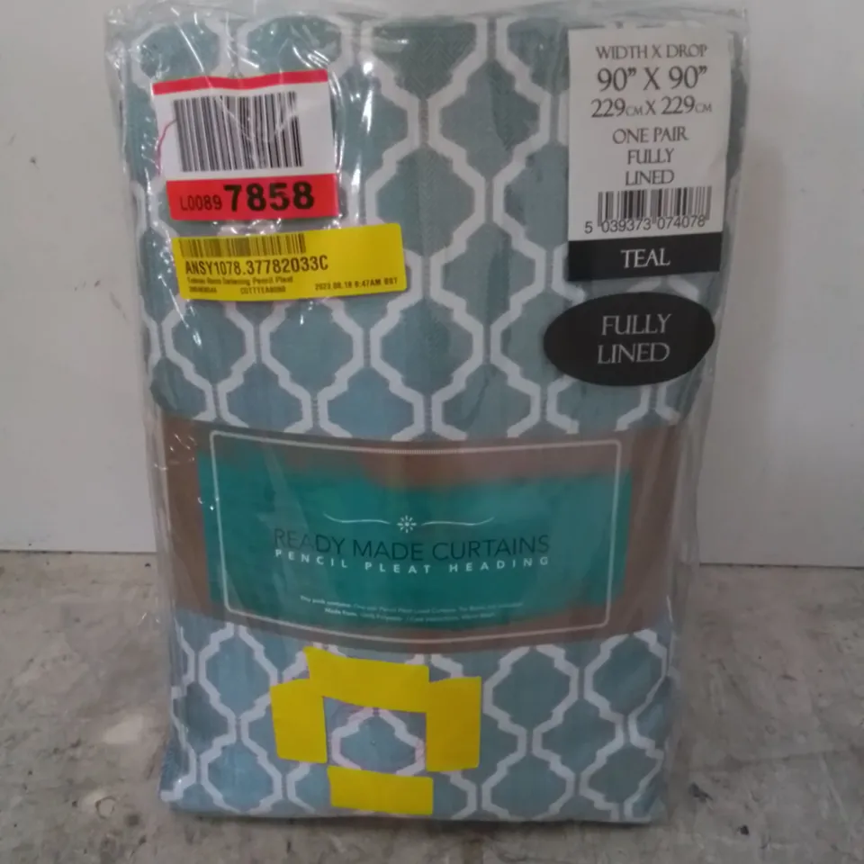 BAGGED TETOUAN ROOM DARKENING PENCIL PLEATED FULLY LINED CURTAINS, TEAL // SIZE: 229 X 229CM 