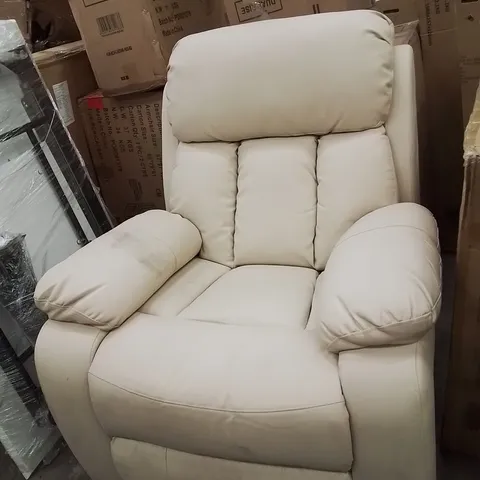 QUALITY DESIGNER CREAM FAUX LEATHER UPHOLSTERED POWER RECLINING SOFA 