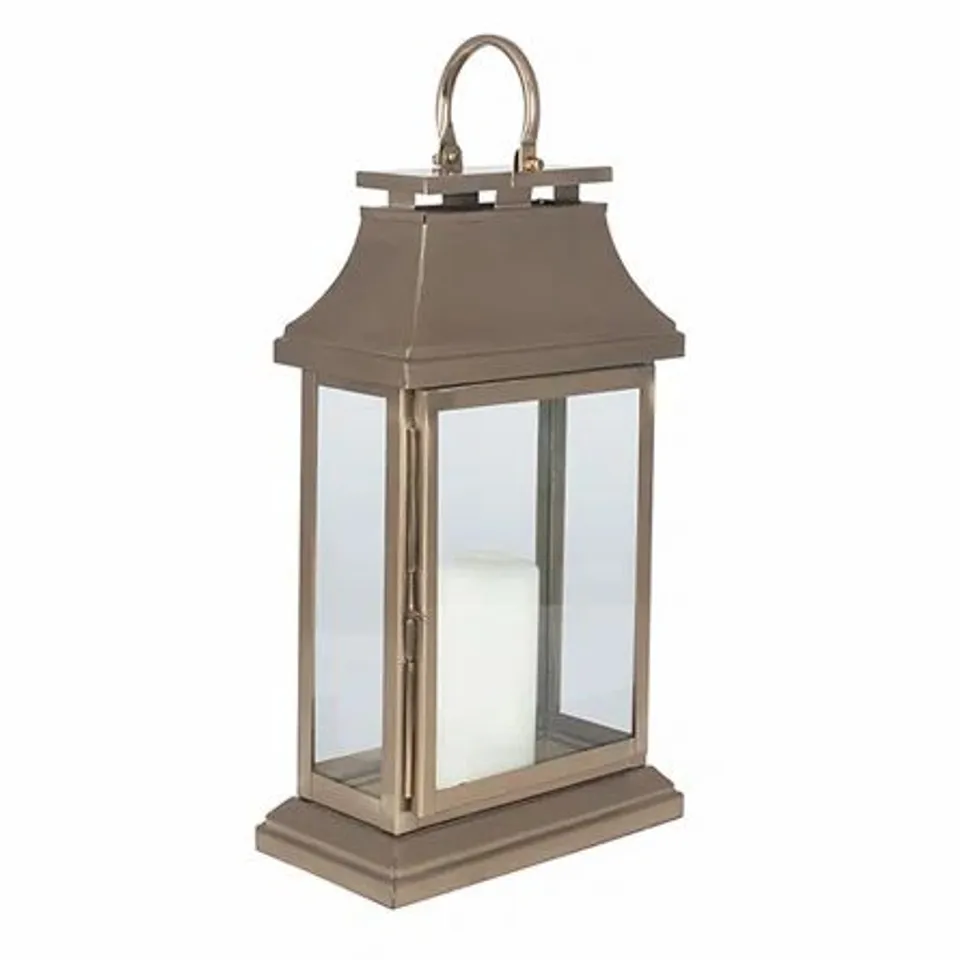 BOXED STAINLESS STEEL GLASS LANTERN 