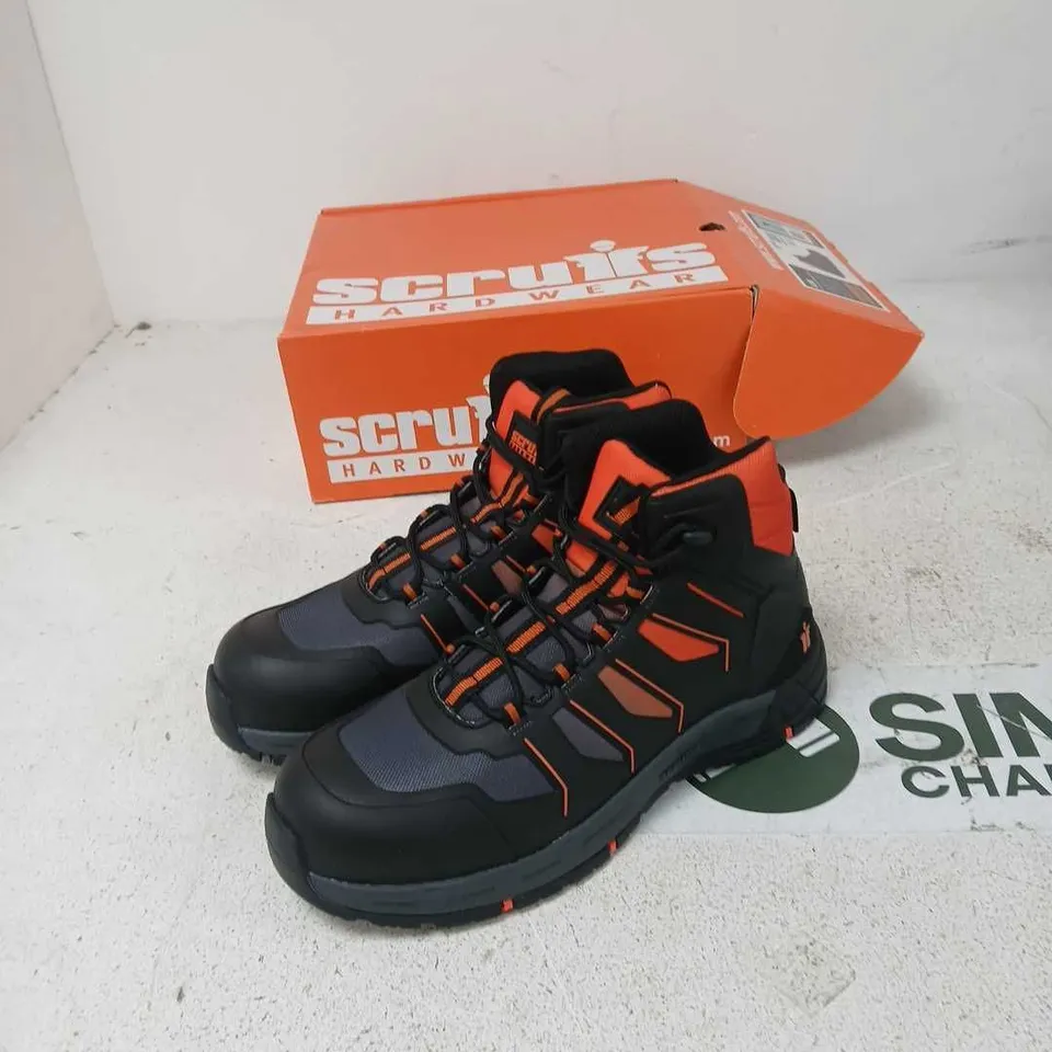 UK 7 SCRUFFS HARDWEAR SAFETY BOOTS – BLACK/ORANGE