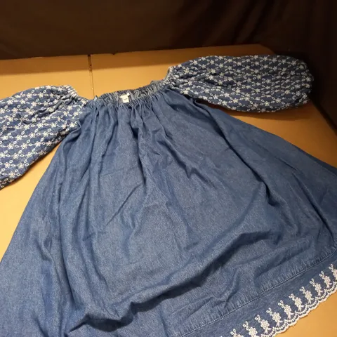 RIVER ISLAND DENIM PUFF SLEEVED DRESS - 12