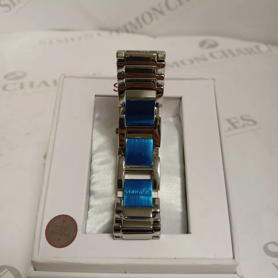 BOXED SEKSY WOMENS PINK CRYSTAL SQUARE WATCH - PINK & SILVER